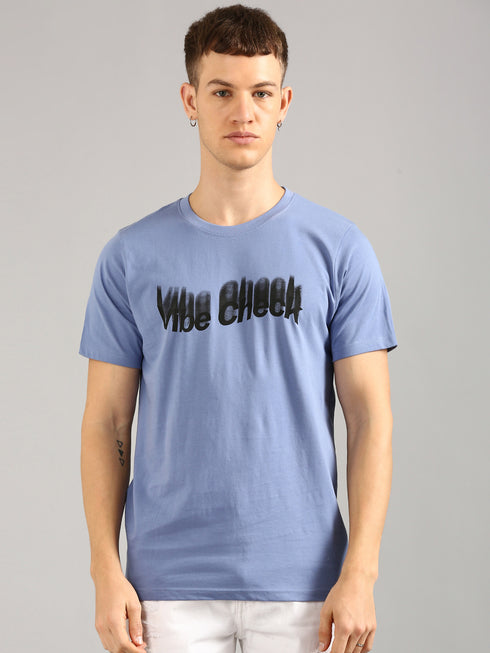 Blue Printed Regular Fit T-Shirt
